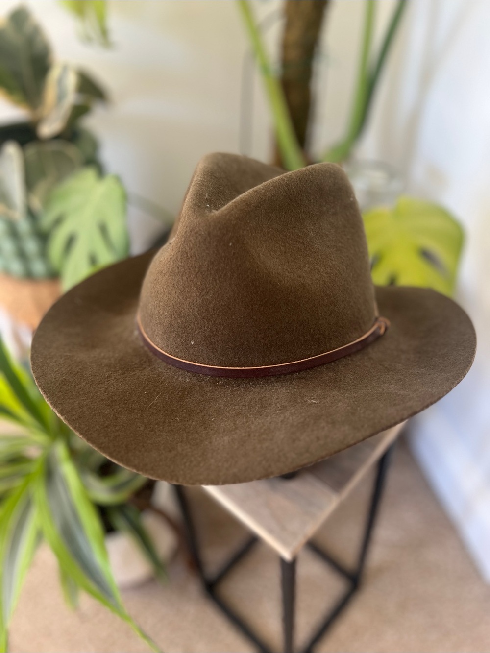 Women’s Wide Brim Wool Felt Hat in Olive Brown - Yellow 108